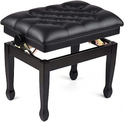 Deluxe Wooden Piano Bench Stool Comfortable Soft Cushion Padded Adjustable Height Black